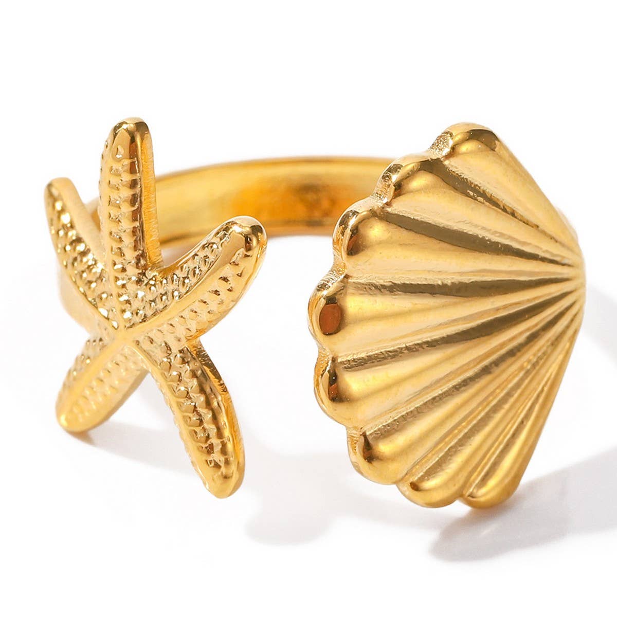OCEAN SERIES 18K GOLD STAINLES STEEL STARFISH RING_CWAJE1228