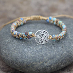 Tree Shaped Pendant Natural Stone Woven Bracelet