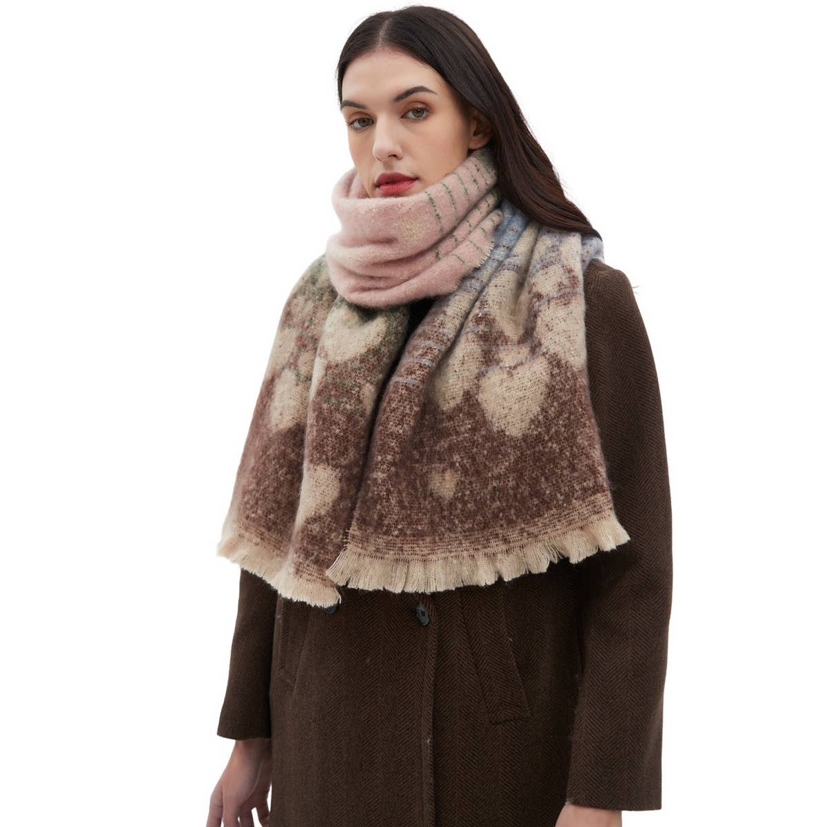 HEART PATTERN CIRCLE YARN SCARF WOMENS WRAP_CWASC0861