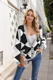 V-Neck Diamond Check Color Knit Cardigan Coat