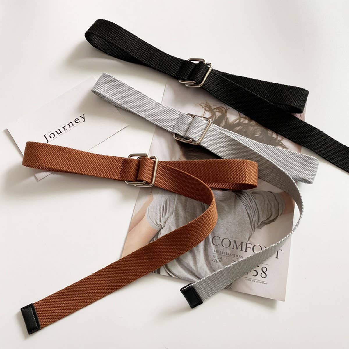 CANVAS SIMPLE DOUBLE BUCKLE DECORATIVE BELT_CWABE0661