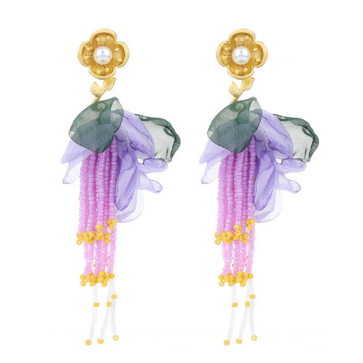 BOHO FLORAL TASSEL EARRINGS GOLD PLATED DESIGN_CWMM6193
