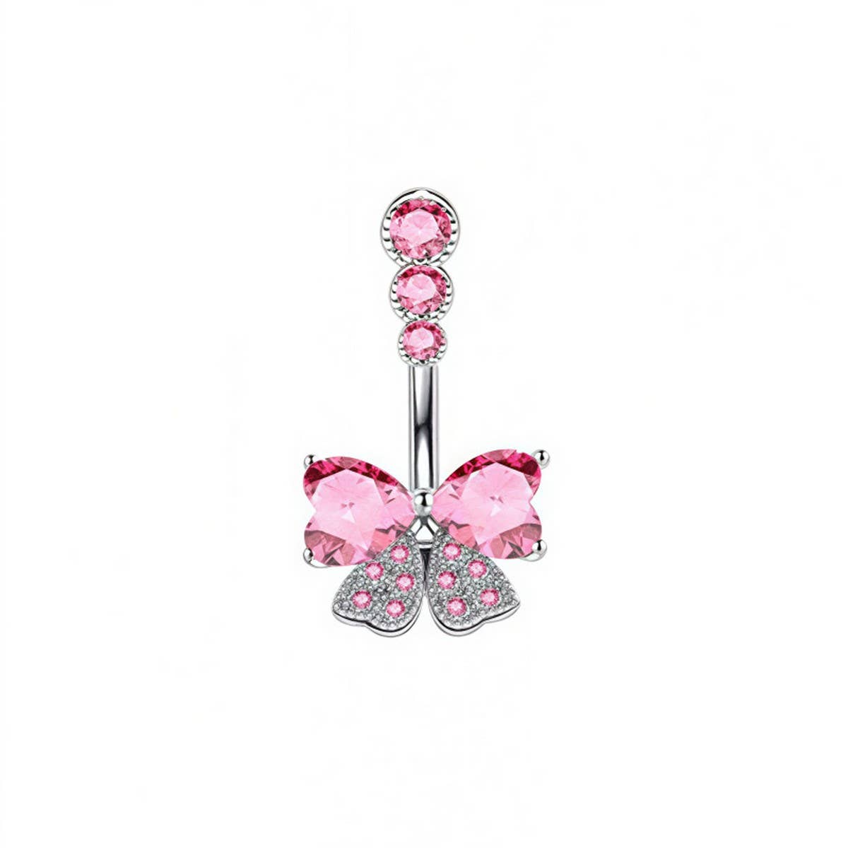 BUTTERFLY CZ BELLY RING WITH STAINLESS STEEL BAR_CWMM9250