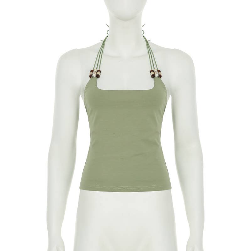 Vintage Beaded Halter Strap Design Sexy Halter