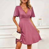 Solid Color Dress With Pinched Sleeves