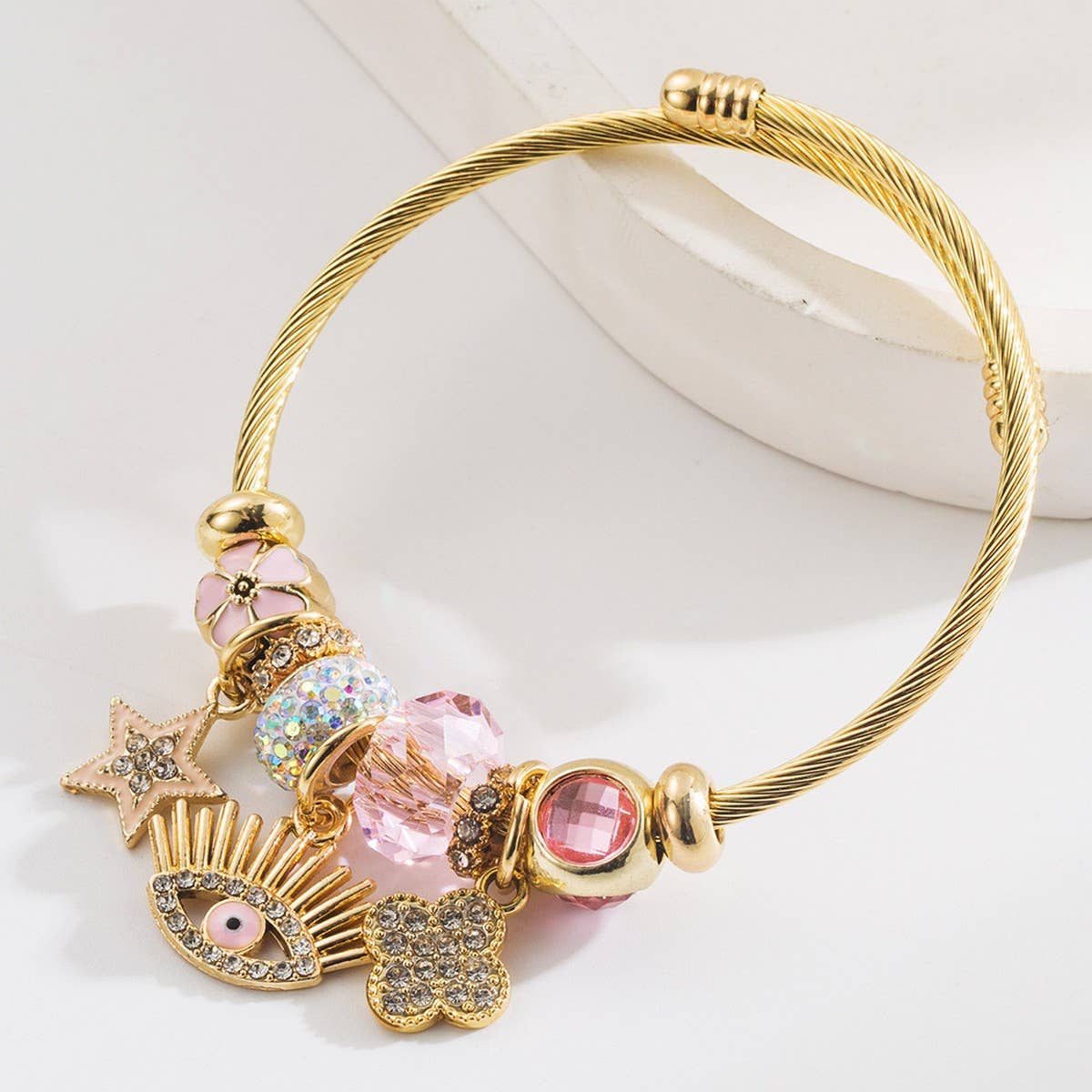 Trendy Evil Eye Clover Star Charm Bracelet_Cwmm8509