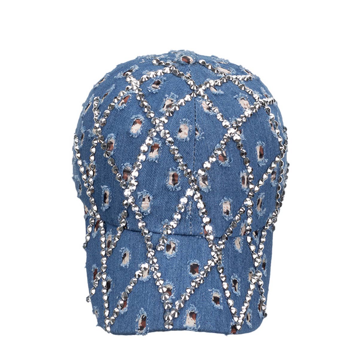Womens Studded Denim Leopard Baseball Cap Sun Hat Cwah1528