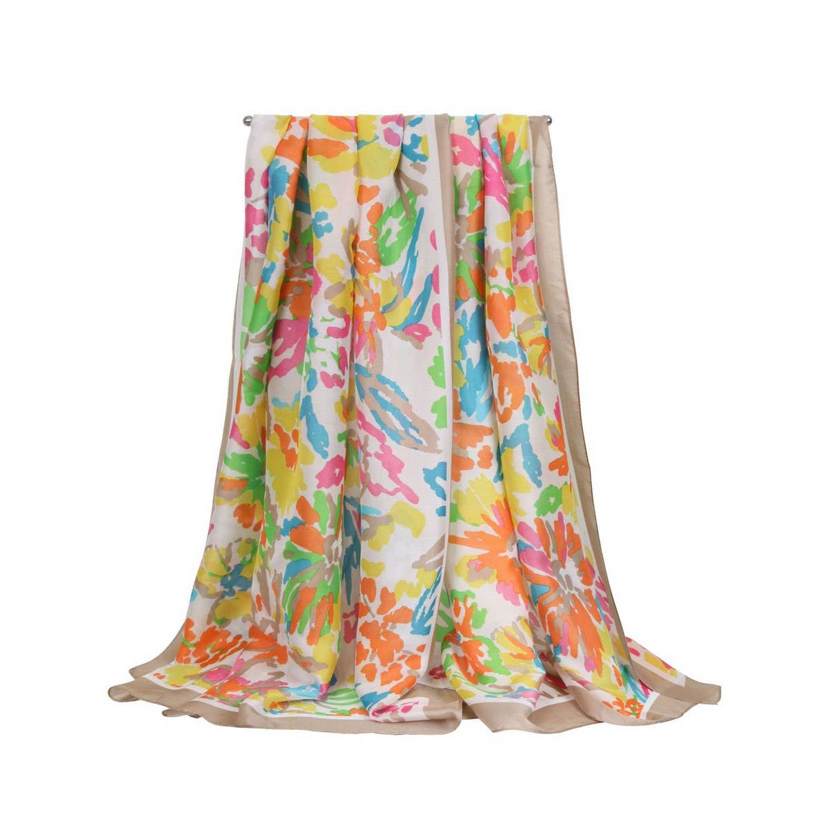 RAINBOW FLORAL SATIN SCARF SUMMER SUNPROOF WRAP_CWASC0673