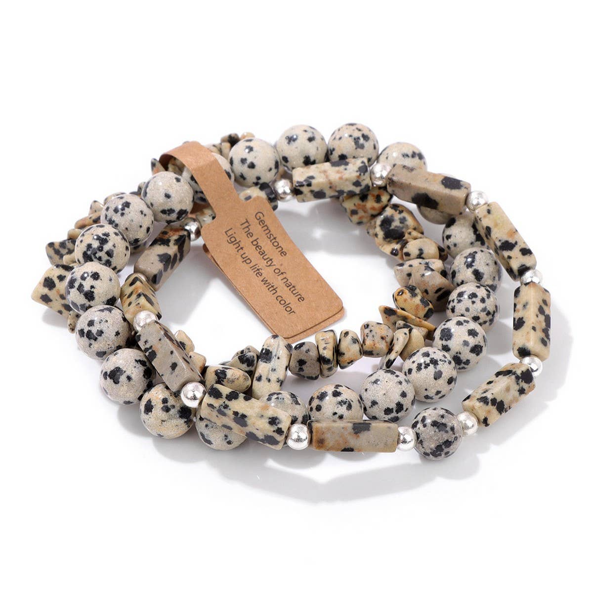 Cwaje3882_Rectangular Stone Beads Three-Piece Bracelet