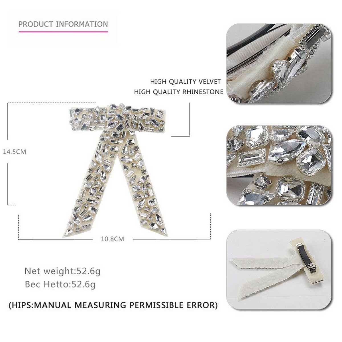 DIAMOND BOW HAIR ACCESSORY TOP CLIP PONYTAIL CLIP_CWAHA4415