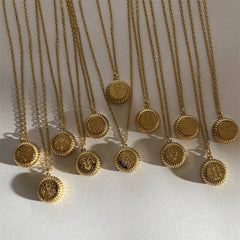 12 ZODIAC SIGNS ROUND PENDANT NECKLACE_CWMM5539