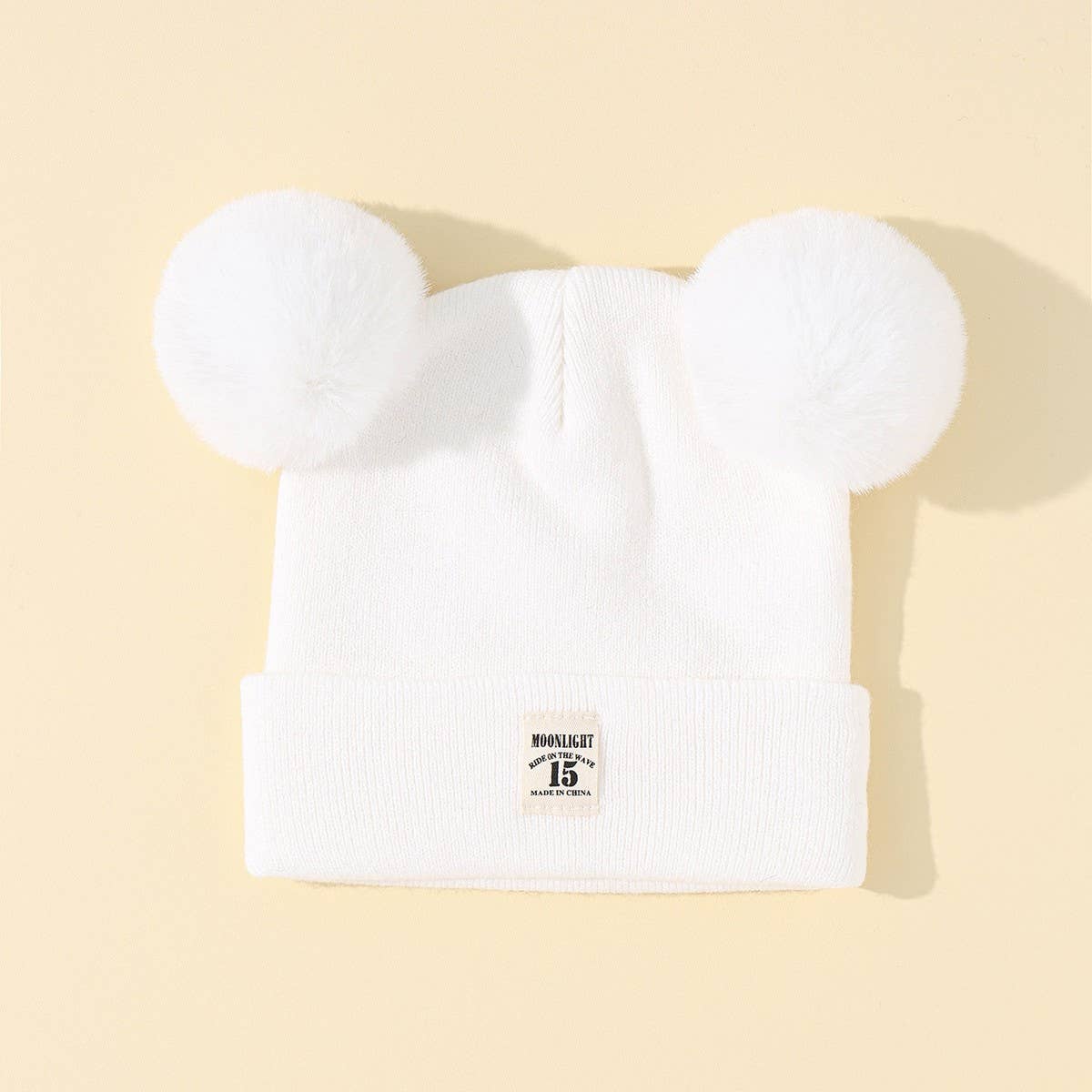 SOLID COLOR CHILDRENS DOUBLE BALL KNITTED HAT_CWAH1742