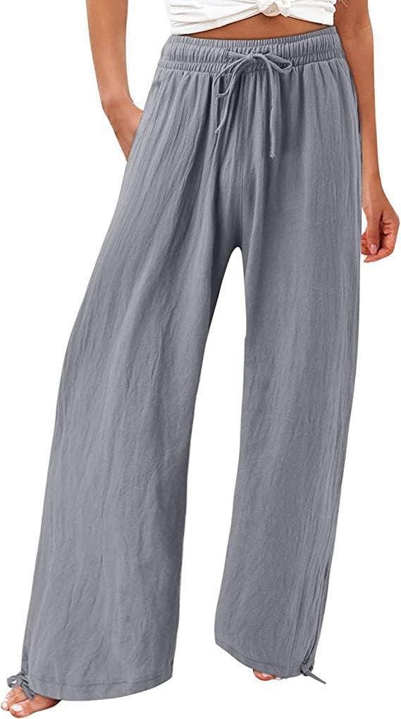 Solid-Colored Cotton Linen Loose Wide-Leg Pants