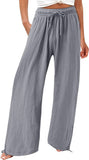 Solid-Colored Cotton Linen Loose Wide-Leg Pants