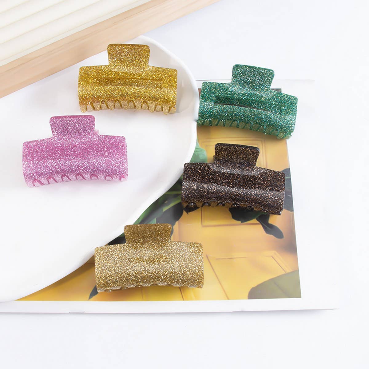 Cwaha1437_Glitter Powder Rectangle Gentle Hair Claw Clip