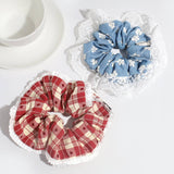 PLAID POLKA DOT FLOWER LACE HAIR TIE_CWAHA2260