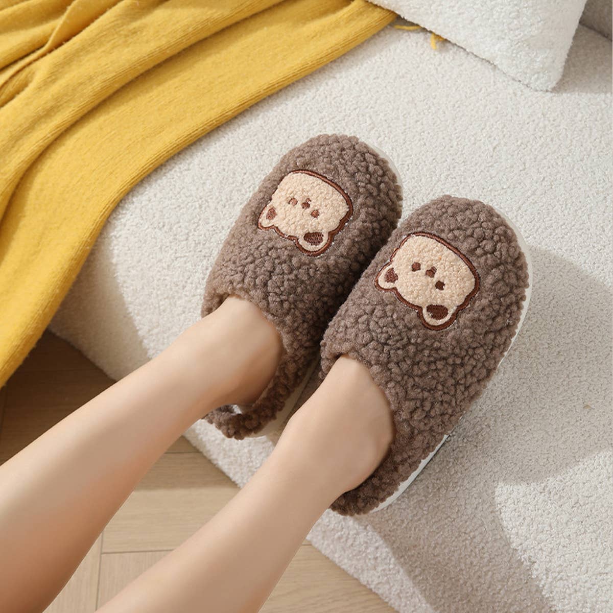 CUTE CARTOON BEAR PLUSH WARM COTTON SLIPPERS_CWSHS0852