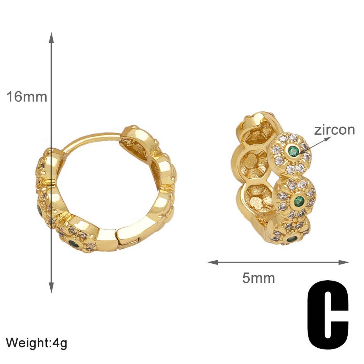 ROUND INLAID ZIRCON GOLD PLATED EARRINGS_CWAJE1030