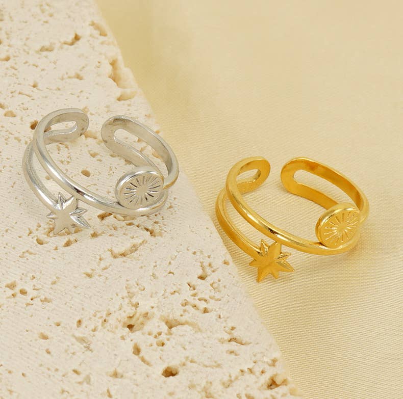 18K Stainless Steel Star Cold Wind Double Ring_Cwaje2744