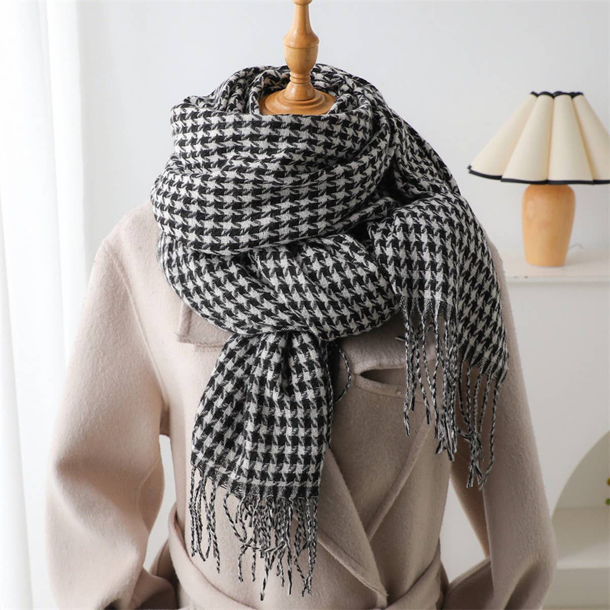 Vintage Houndstooth Faux Cashmere Scarf-Long Wrap_Cwasc1445