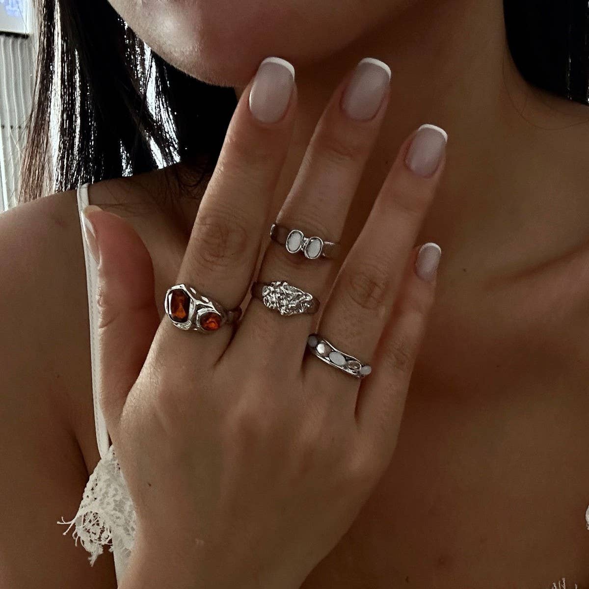 Trendy Retro Geometric Hollow Diamond Ring Set_Cwmm3236