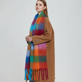 CHUNKY PLAID MOHAIR LOOK SCARF WITH FRINGES_CWASC0119