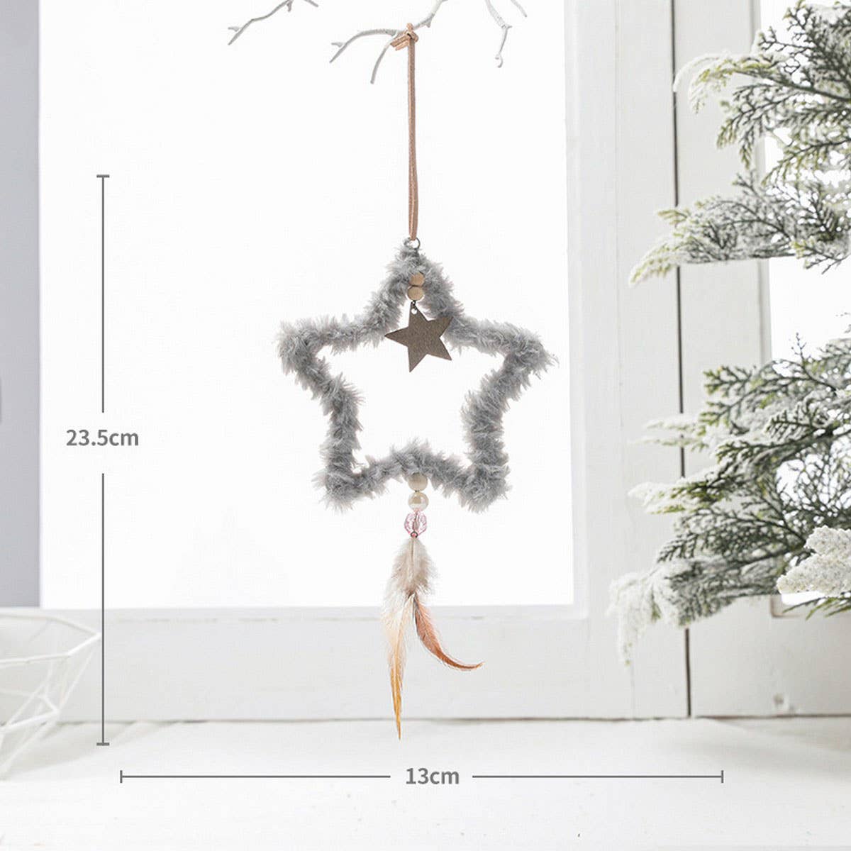 FIVE POINTED STAR PLUSH FEATHER XMAS HANGING DECOR_CWMM9797