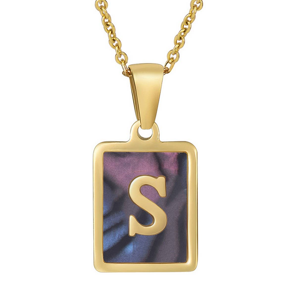 SQUARE SHELL 26 LETTER PENDANT NECKLACE_CWAJE0674
