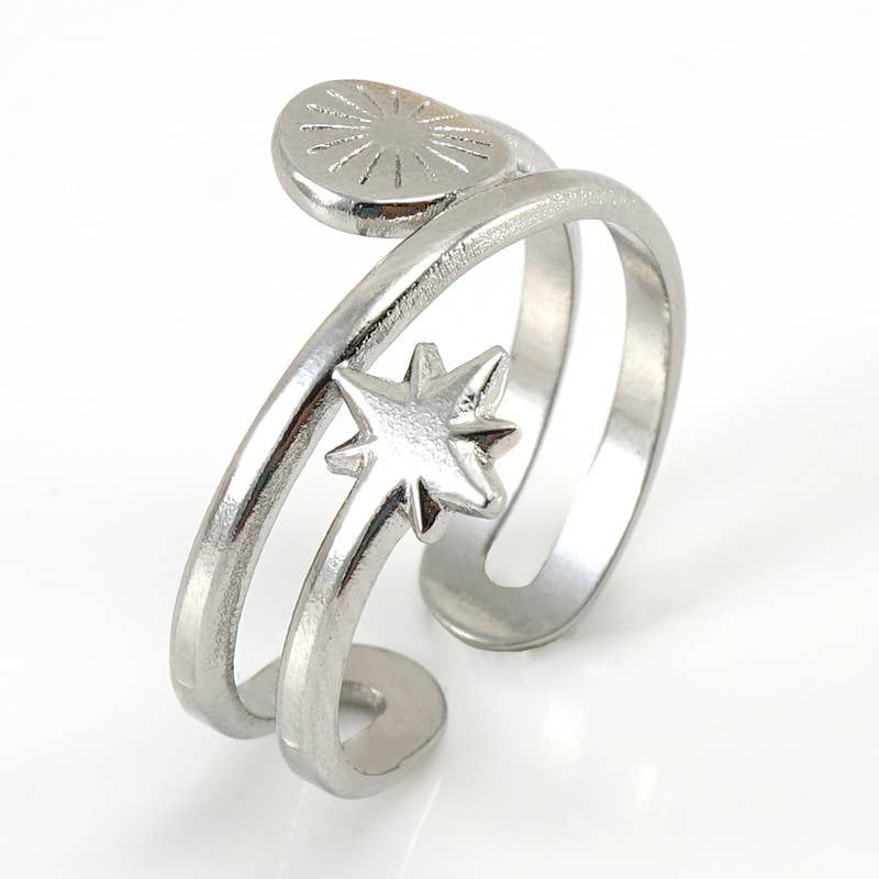 18K Stainless Steel Star Cold Wind Double Ring_Cwaje2744