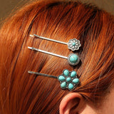 Turquoise Stone Hair Clip, Vintage Side Bang Pin