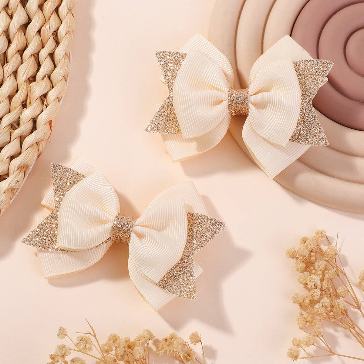 HANDMADE GLITTER BOW TAIL HAIR CLIP SET FOR GIRLS_CWAHA6717