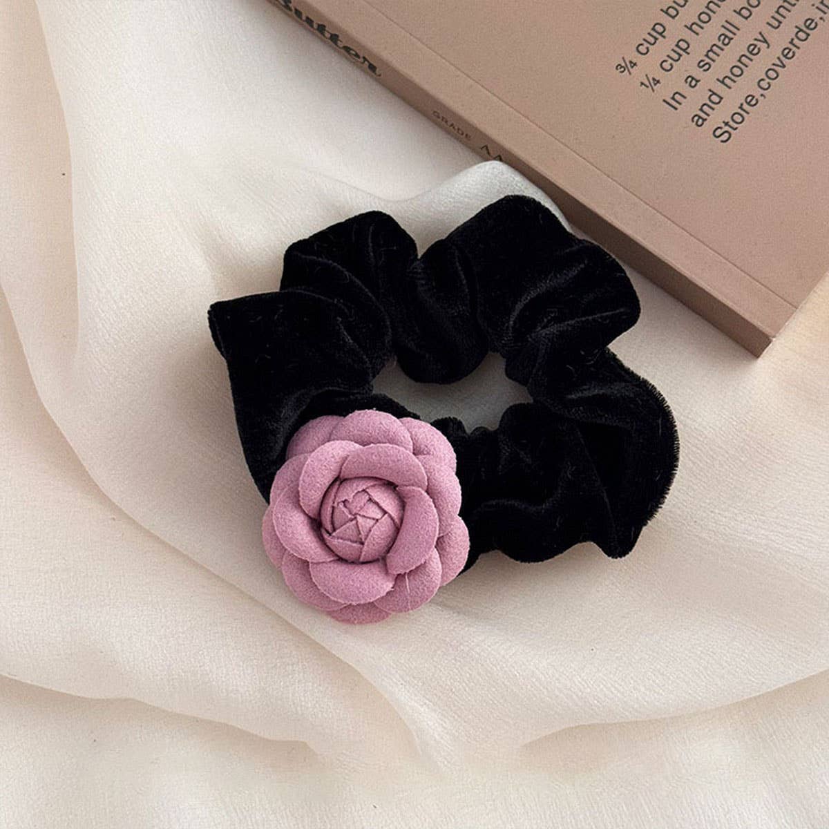 NEW BLACK VELVET PINK CAMELLIA HAIRPIN_CWAHA4658