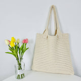 Cwab4574_Solid Color Large Capacity Knitted Shoulder Bag