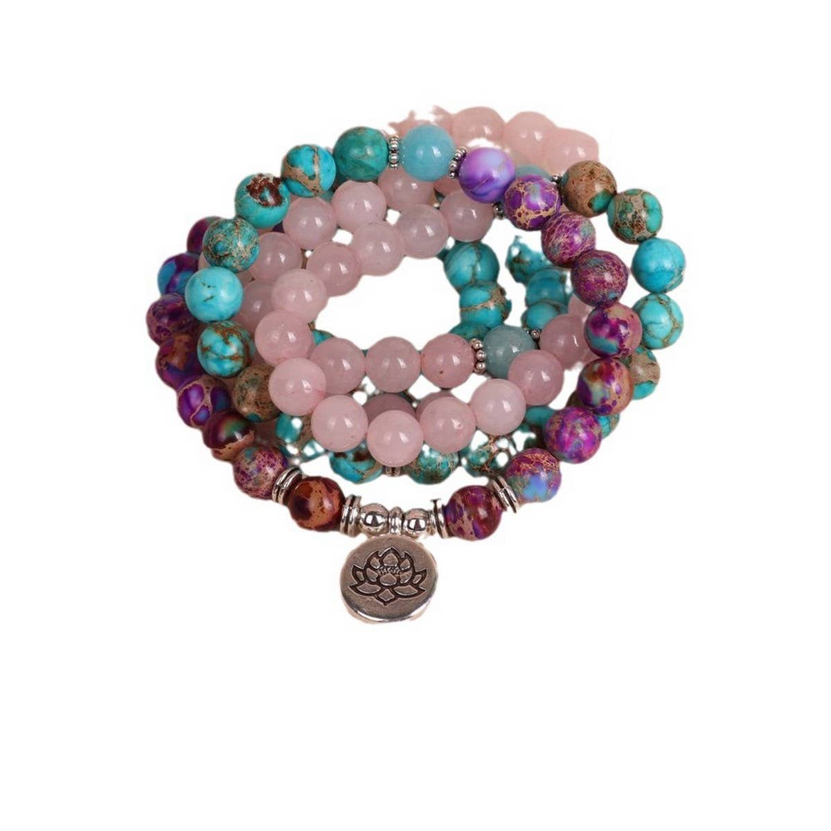 PURPLE EMPEROR PINE ROSE QUARTZ BEADED BRACELETS_CWAJE3938