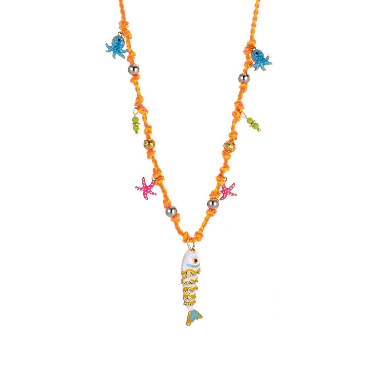 COLORFUL ENAMEL FISH ROPE NECKLACE FOR VACATION_CWMM8812