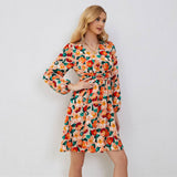 V Neck Floral Long Sleeve Dress With Waist Tie