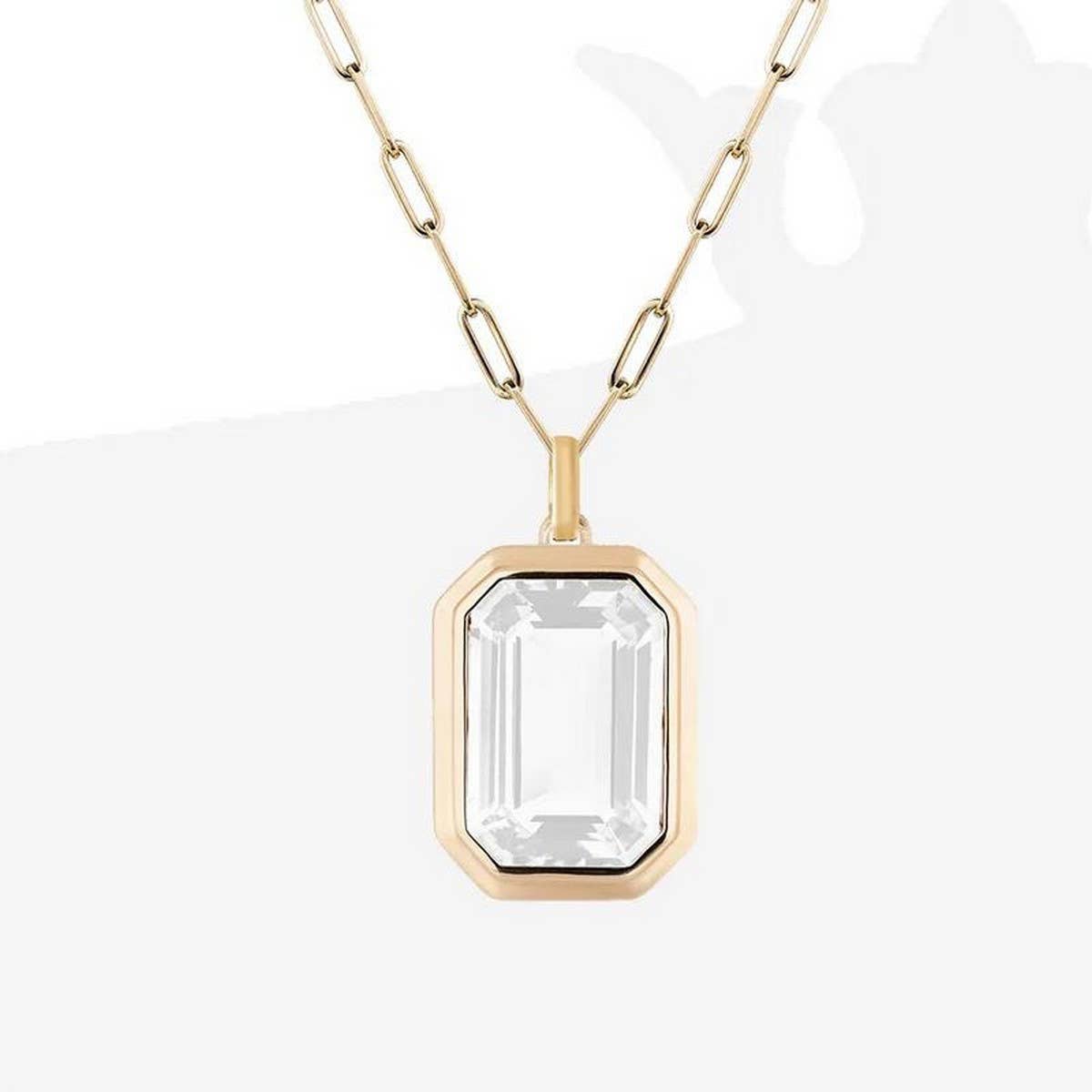 SQUARE ZIRCON PENDANT PAPERCLIP CHAIN NECKLACE_CWMM3845