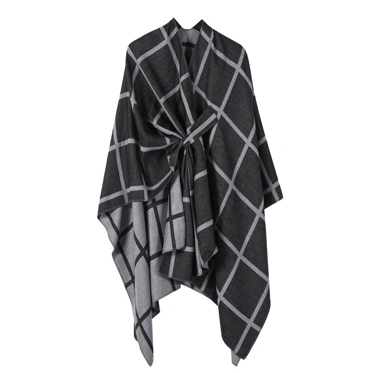 SIDE STRAP SHAWL PLAID SLIT CAPE WARM SCARF_CWASC2167