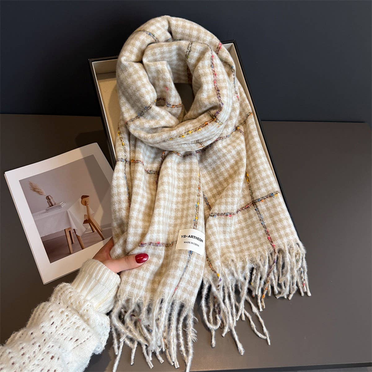 Houndstooth Pattern Winter Warm Cashmere Scarf_Cwasc03266
