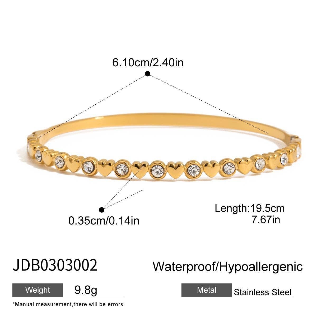 18K GOLD TITANIUM STEEL HEART ZIRCON OPEN BANGLE_CWAJE4680