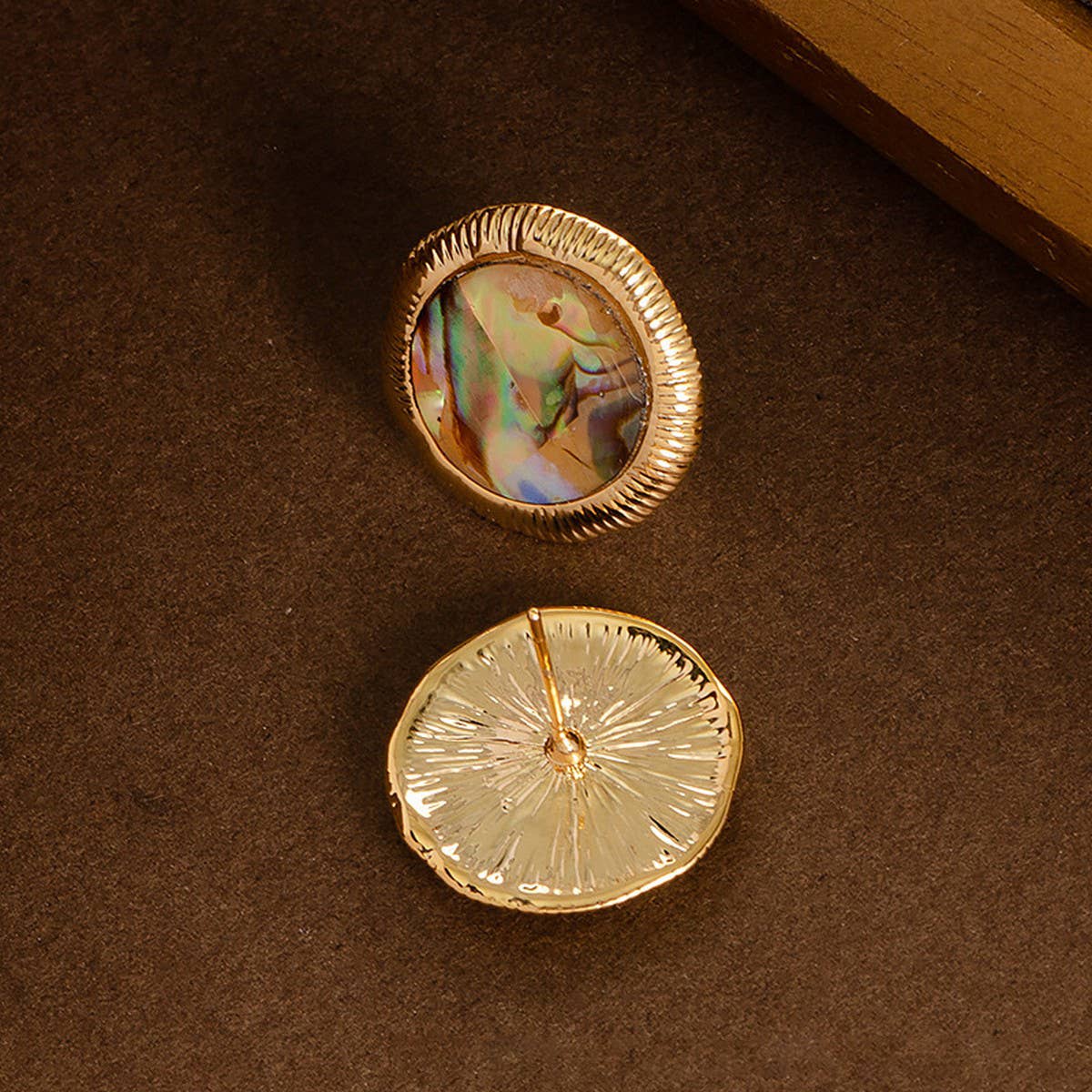 IRREGULAR GEOMETRIC ROUND ABALONE EARRINGS_CWMM4358