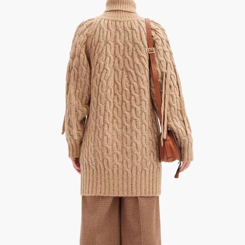 Solid Color Knitted Cardigan With Twist Pocket