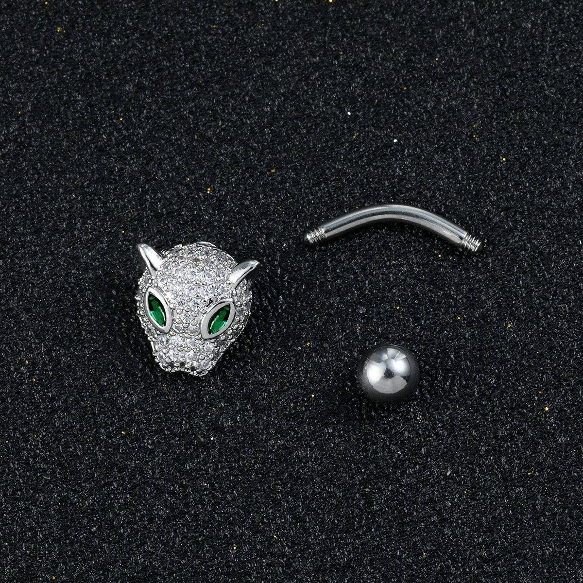 LEOPARD HEAD CZ BELLY RING BOLD PIERCING JEWELRY_CWMM9195