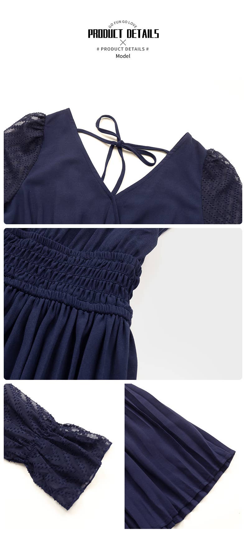 V-Neck Lace Long-Sleeved Solid Color Dress