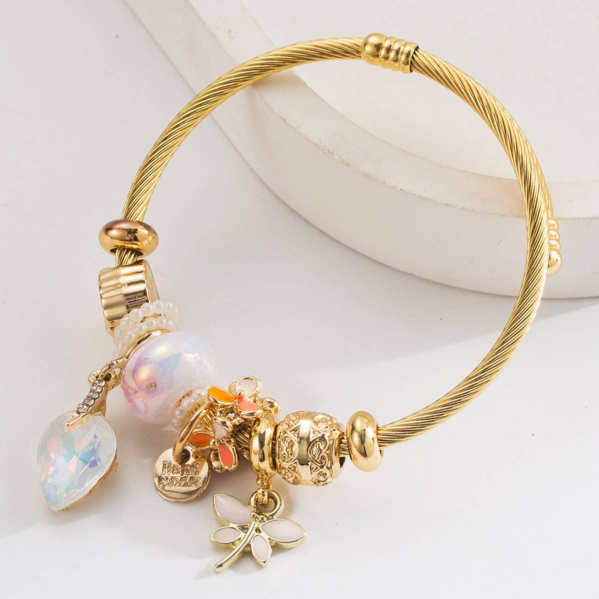 PERSONALIZED LETTER DRAGONFLY CHARM BRACELET_CWMM8603