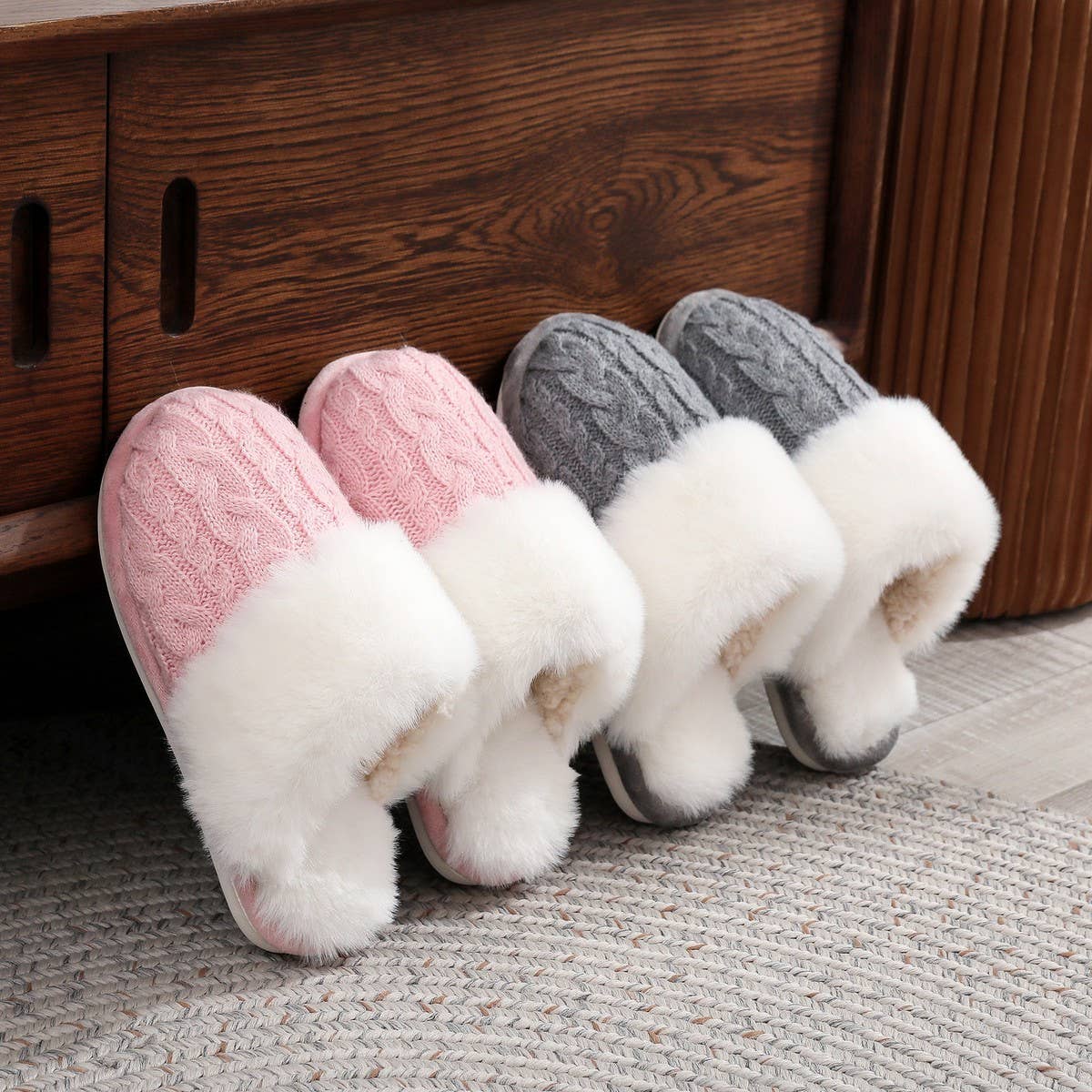 PLUSH CHENILLE KNIT SLIPPERS WARM HOME SHOES_CWSHF00214