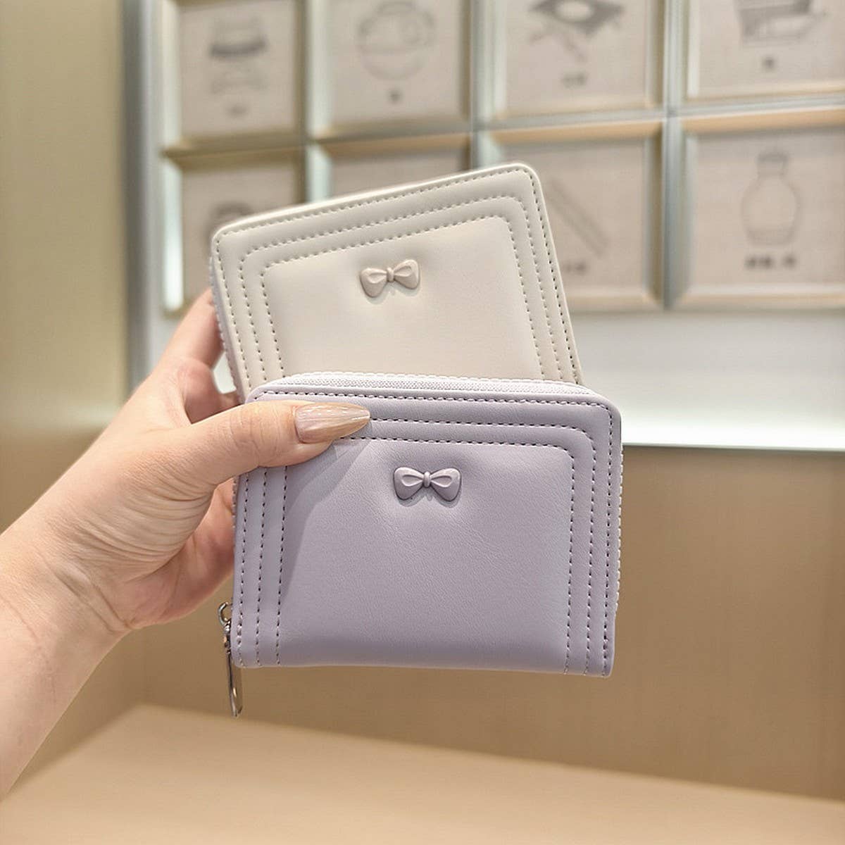Cute Bow Zip Bifold Wallet For Women_Cwab06227