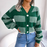 Striped Lantern Sleeve Cardigan Jacket