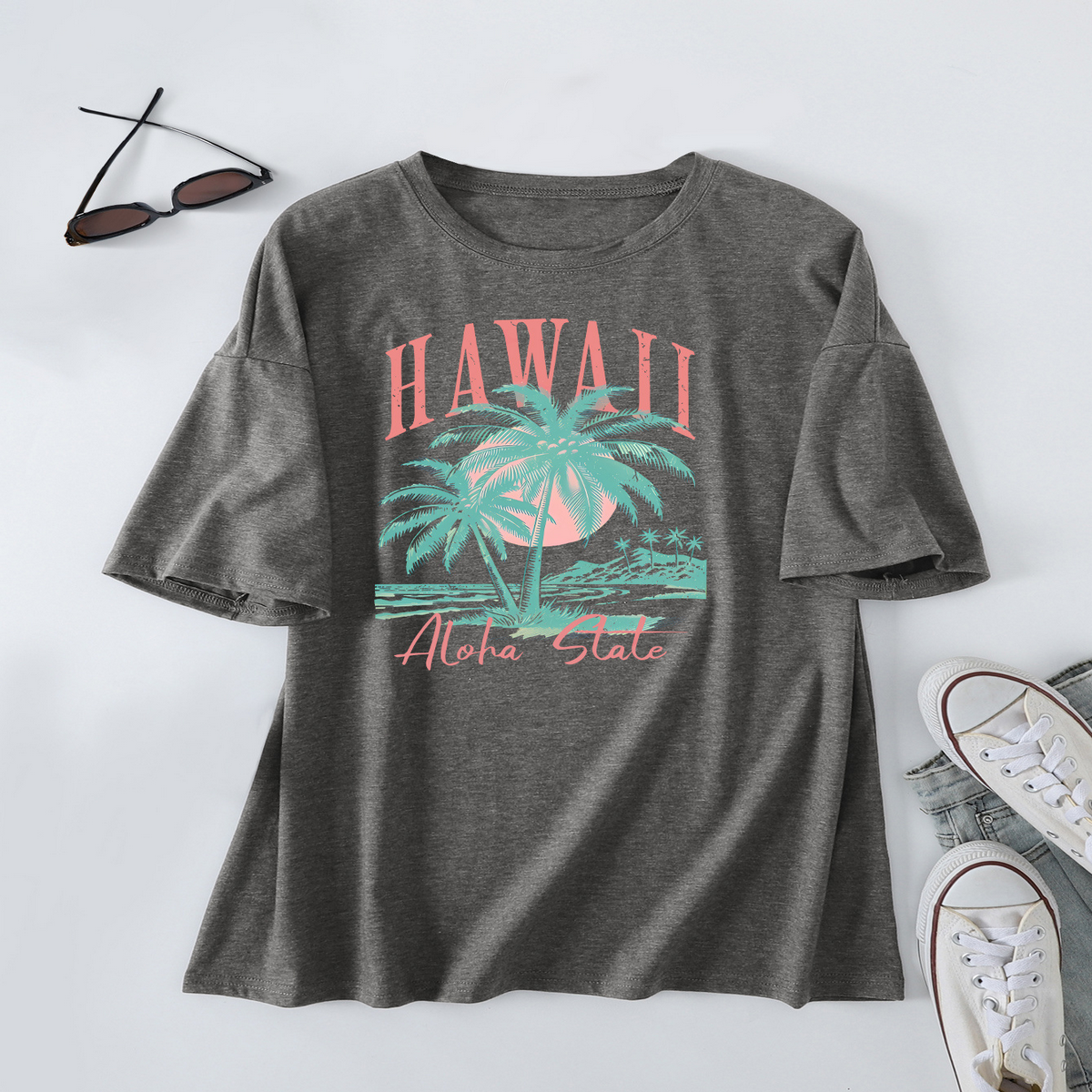 CASUAL COCONUT TREE TEE FOR WOMEN OVERSIZED_CWTTS1467