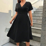 Womens Neck Split Midi Dress Solid Color_Cwdmd6036